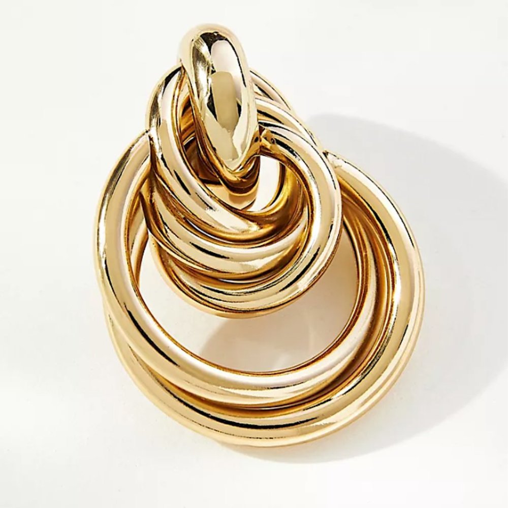 Anthropologie "Layered Link Drop" Gold Hoop Earrings - Picture 2 of 8